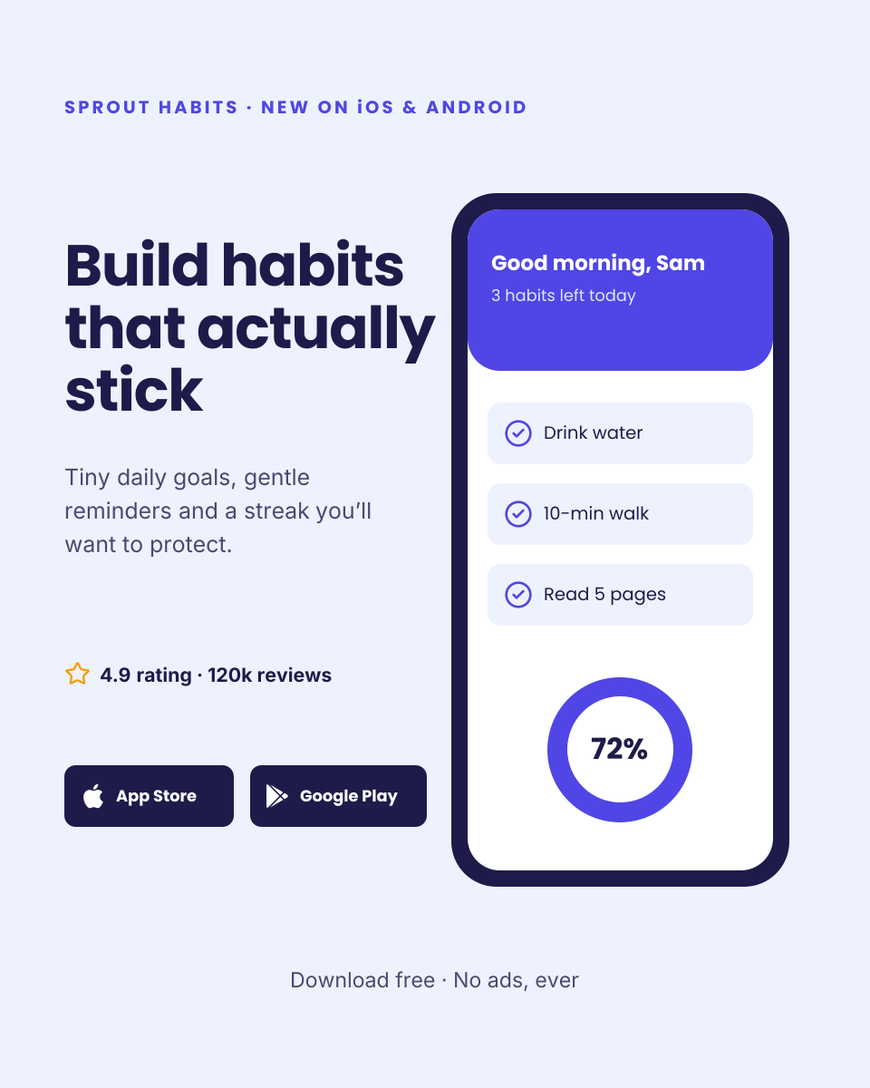 Preview of the Mobile App Download Ad template: app ad with a built-in phone mockup, rating and store buttons