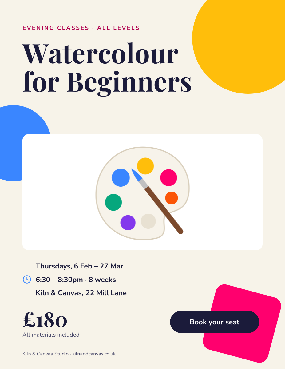 Preview of the Art Class Poster template: playful class poster with bold shapes, schedule details and a price