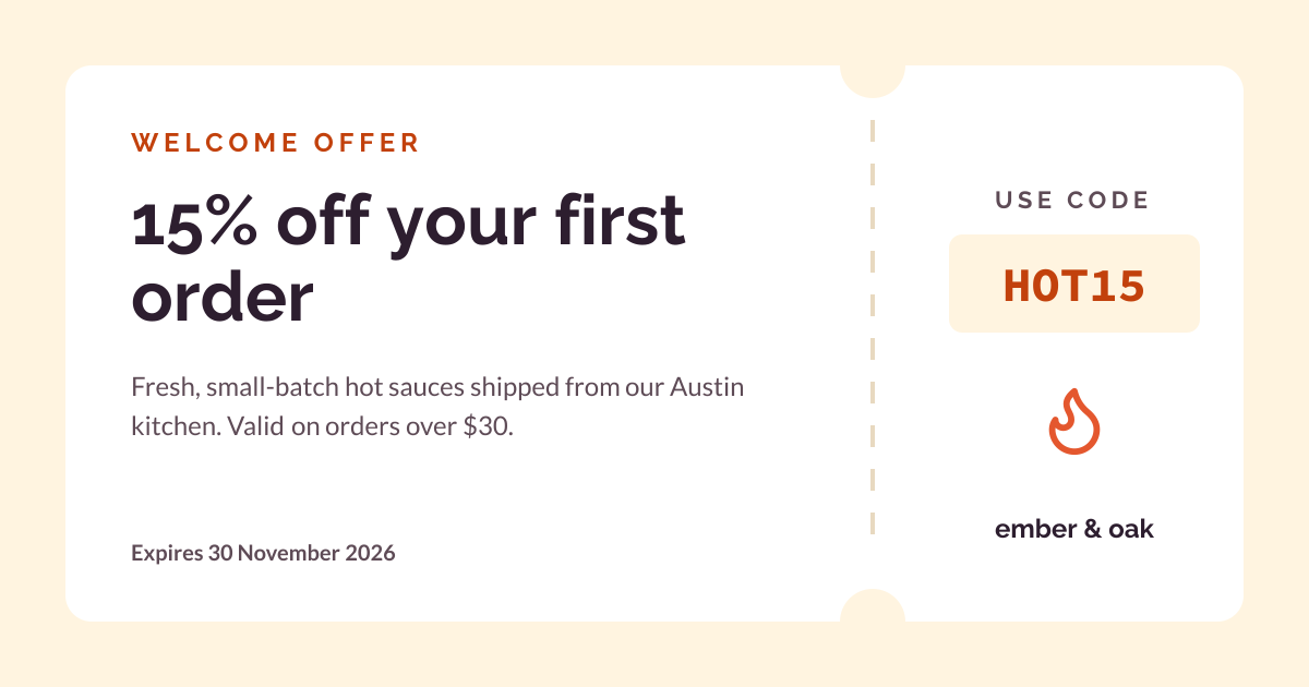 Preview of the Discount Coupon template: tear-off style coupon with an offer headline, promo code stub and expiry