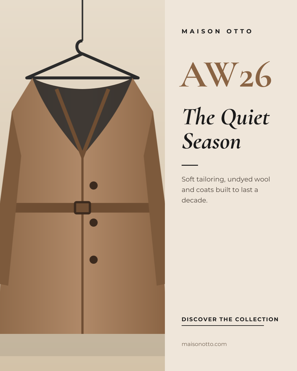 Preview of the Fashion Campaign template: quiet, editorial collection launch with a tall campaign image