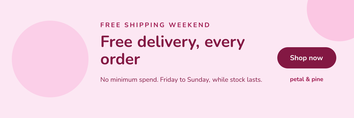 Preview of the Free Shipping Email Banner template: pink email header with a truck icon, free-delivery headline and button