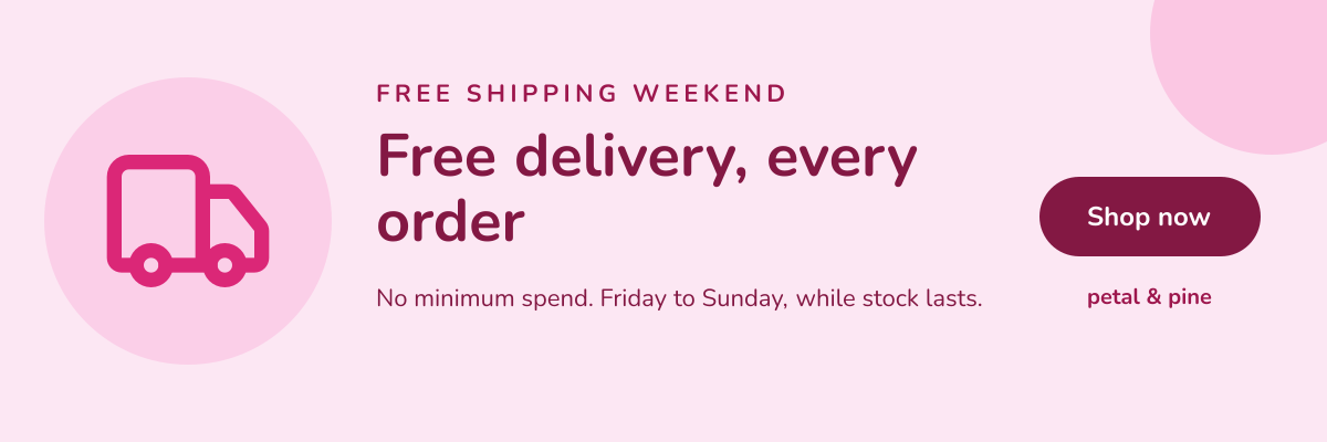 Preview of the Free Shipping Email Banner template: pink email header with a truck icon, free-delivery headline and button