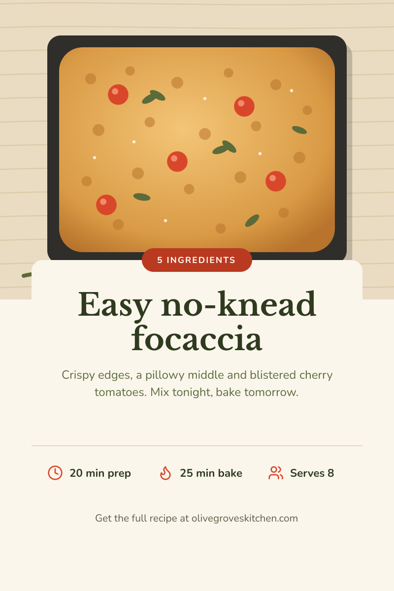 Preview of the Pinterest Recipe Pin template: tall 2:3 recipe pin with a hero photo, title card and quick stats
