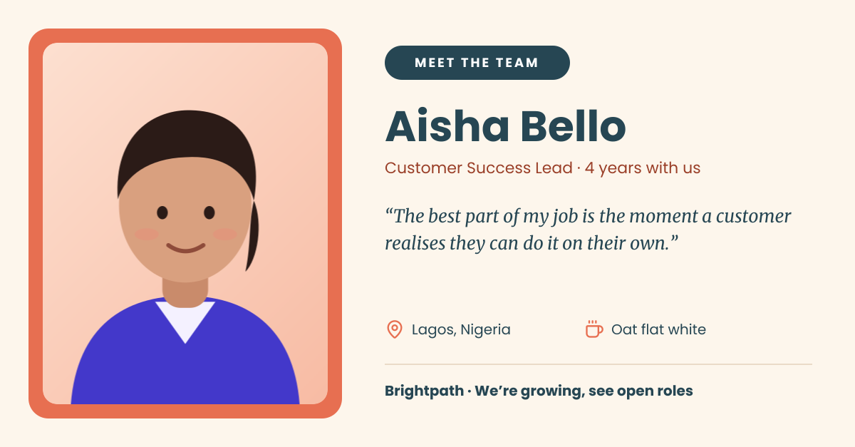 Preview of the Team Member Spotlight template: “meet the team” post with a framed portrait, quote and fun facts